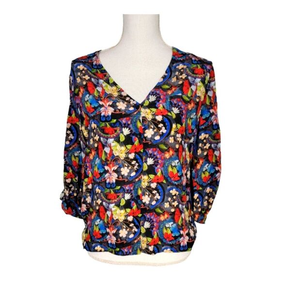 Alice + Olivia Tops - Alice + Olivia Colby Silk Island Watercolor Blouse